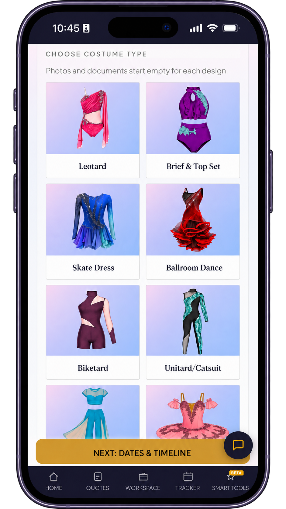 Costumer ballroom costume quote options